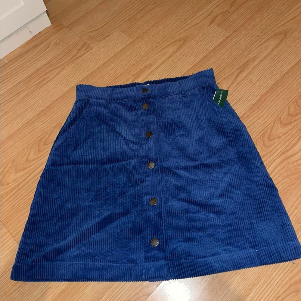 Blue Corduroy Button-Front Skirt